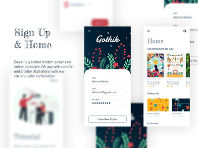 Gothik online book listening and reading app concept design