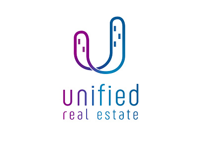 Unified real estate logo blue branding design logo purple real estate unified
