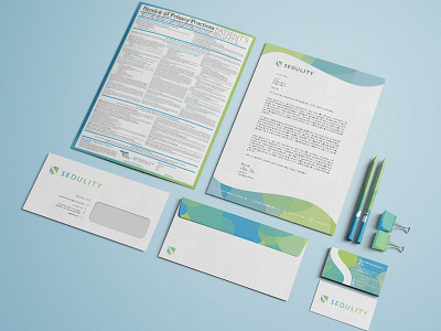 Sedulity Stationary Design blue business card green information security mockup sedulity stationary design