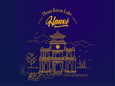 Hoan Kiem Lake- Hanoi branding flat icon illustration illustrator logo ui vector