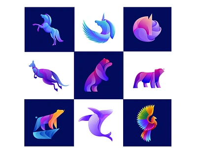 animal gradient logo collection animal app branding commerce company gradient graphic design icon illustration logo logo app logocompany logolounge logomaker logomark media monoline shop vector web