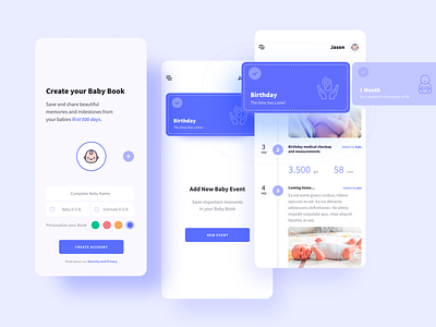 Baby Book UI app babies app baby colorful design interface design mobile mobile app startup ux design