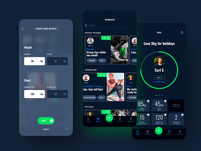 Fitness Social UI app fitness fitness app fitness tracker inspiration interface design mobile app night mode product design ui ui design ux