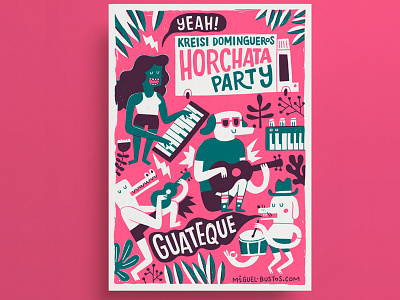 Horchata party fun guateque illustration music plants screenprint summer