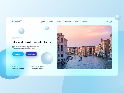 Fly Travel tourism company homepage website design fly flytravel glassmorphism ticket tours toursim travel ui ux webdesign