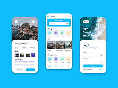 Fly travel - Travel company app design app appdesign detail discover fly flytravel homepage login tourism tours travel ui ux