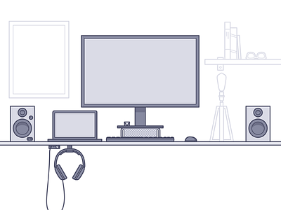 Desk Illustration (WIP) desk headphones macbook speakers