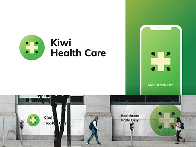 Kiwi Health Care Logo app icon branding business card design clean graphic design green logo health logo healthcare logo icon kiwi logo logo logo design logo design branding logo guidelines plus sign