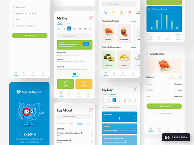 MHG Mobile App - Behance Case Study behance case study clean design flat gut health app high fidelity mobile mobile app mobile app design mobile ui persona product design ui ux ui ux design uxdesign visual design wireframes