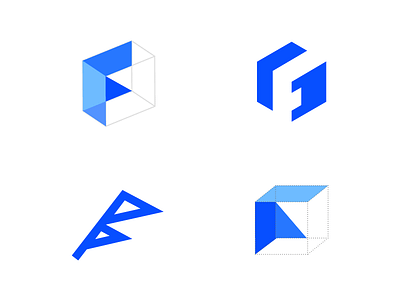 F + blockchain Logo abstract block blockchain branding clean creative f flag icon logo perspective