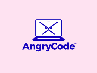 Angry Code Logo abstract angry blue branding character code creative design face flat graphic design icon logo minimalistic logo neat pink