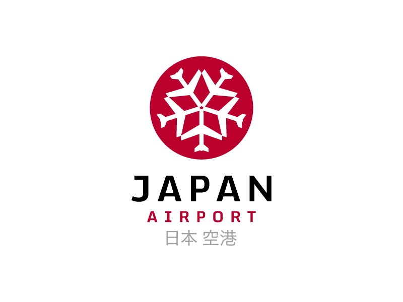 Japan Airport Logo airplane airport animation branding circle circular airport terminal clean creative design flat graphic design icon idea japan logo red star