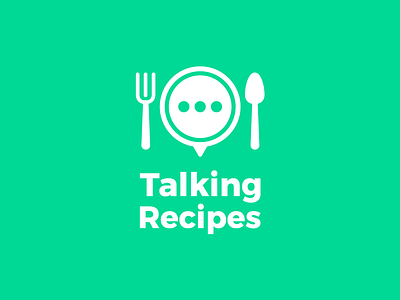 Talking Recipes Logo app branding bubble character chief clean creative food fork graphic design green icon logo recipes spoon talking