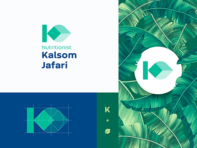 K Leaf Logo abstract blue branding creative design flat gradient graphic design green grids health icon k leaf logo negative space logo nutritionist pakistan typography vector