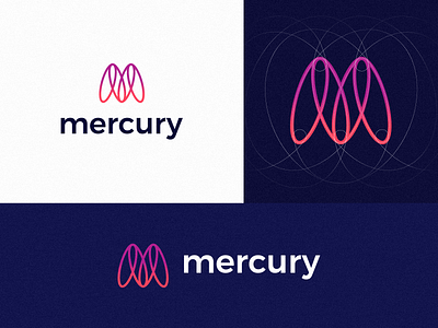 Mercury Logo abstract branding clean creative design flat geometric design gradient graphic design grids icon logo logo proposal logo redesign m logo mercury logo orbit logo spaceship technology logo