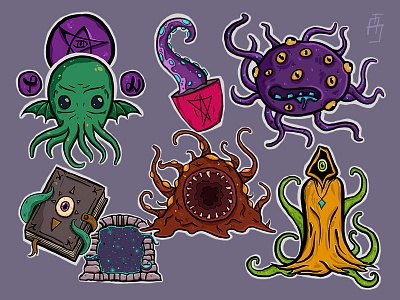 Lovecraftian madness - stickers illustration