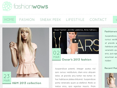 Fashionwows! blog design v2 blog design fashion fireworks flat green grid grid style masonry minimal web website wordpress wp