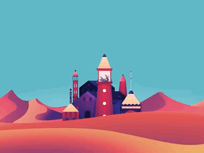 Play, think & Solve animography art artwork castle color desert illustration moon moonrise motion sketch skyline sun