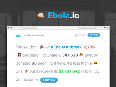 Ebola.io - Landing page donate ebola emoji landing page ngo organization safari single page web website white