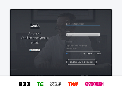 Leak™ - Landing page anonymous email landing page single web website white
