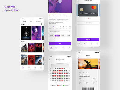 Cinema application add to cart app booking card cinema design flat minimal minimalist movie movie app payment ticket ui ux uxui web