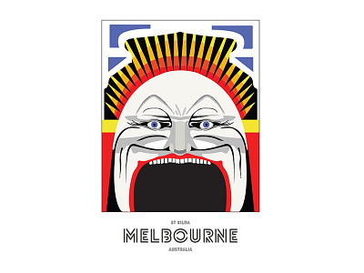 Melbourne australia clown digital art face luna park mask poster st kilda travel vector