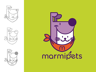 Marmipets branding colorful dog dog illustration flat green illustration logo orange pet design purple sketch symbol icon vector