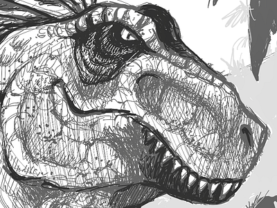 T-Rex with Feathers dinosaur illustration ipad sketch.