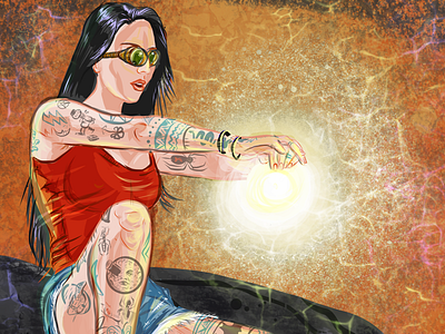 Modern Sorceress II adobe illustrator draw beautiful cutoffs digital art goggles l steampunk illustration illustrator inked sorceress sorcery tats tattoos woman