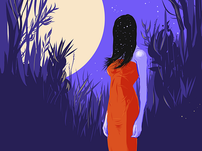 Midnight digital art illustration midnight starlight vector art woman