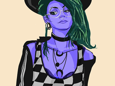 Green hair, don’t care digital art goth green hair illustration vector art woman