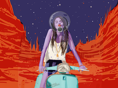 Life on Mars, IV astronaut digital art illustration mars moonlight sexy vector art vespa woman