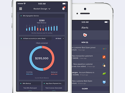 Sush.io mobile App app bakcup bank bills dashboard data metrics mobile stats sushio