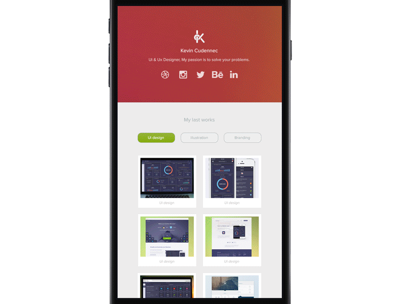 Portfolio Mobile view animation gallery mobile motion portfolio showcase uidesign uxdesign