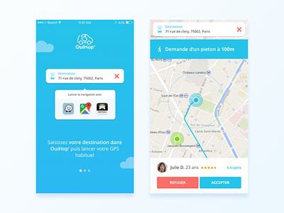 OuiHop' App Redesign app carpool carpooling destination google map ios kevincdnc map mobile paris redesign waze