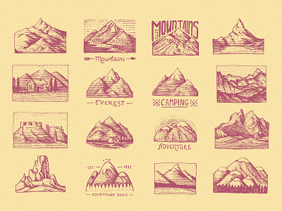 Mountains set. Badges for camping, hiking, traveling