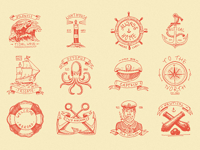 Marine badges. Sea and Nautical theme. american anchor badge branding captain engraved engraving friendship frigate hand drawn illustration lighthouse marine nautical sailor sails sea vector vintage wave