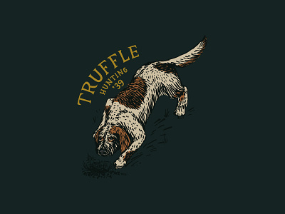 Truffle hunter dog american branding design dog engraved engraving hand drawn hunter hunting dog illustration t shirt truffle dog truffles vintage
