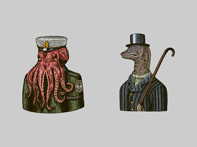 Animal characters Captain Octopus  and Moray gentleman