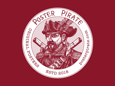 Logo for posterpirate.co badge branding design hand drawn illustration logo logopirate pirate drawing pirate engraved pirate illustration portrait portrait of pirate vector vintage