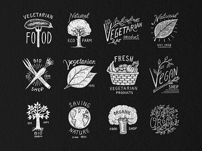 Vegan and Organic badges badge bio product logo organic vegan vegetarian