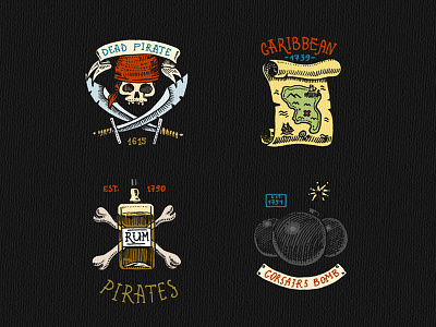 Badges or Logos for Pirate theme badge bomb caribbean hand drawn logo logotype map pirat rum skull