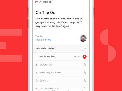 Meditation Lessons content ios meditation minimal red simple ui ux