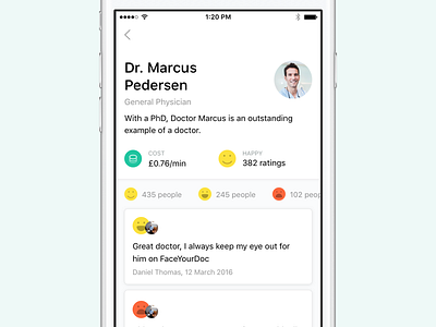 Doctor Profile clean doctor face ios minimal page profile rating review simple