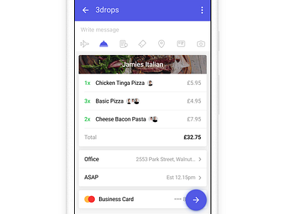 Checkout android cards chat checkout food minimal order simple