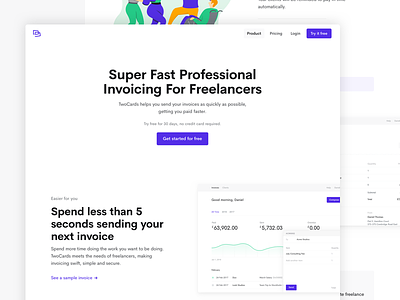 2.0 Landing Page clean invoice landing minimal page service simple twocards ui