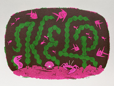 Types Of Plants: Kelp botanical fish illustration kelp lettering overprint plant printing risograph typography