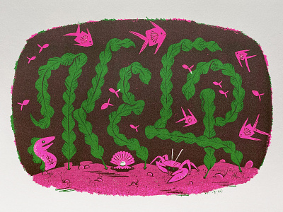 Types Of Plants: Kelp botanical fish illustration kelp lettering overprint plant printing risograph typography