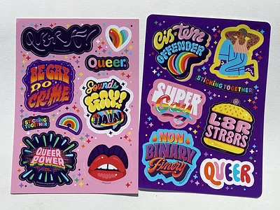 Sticking Together charity colorful fundraiser gay illustration lettering lgbtq pride queer rainbow stickers typography