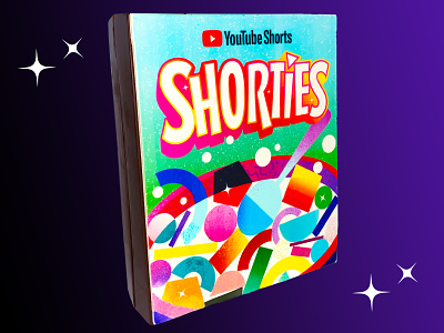 YouTube Shorties box branding cereal custom type dimensional drop shadow expressive gradient illustration lettering letters sparkle type typography youtube
